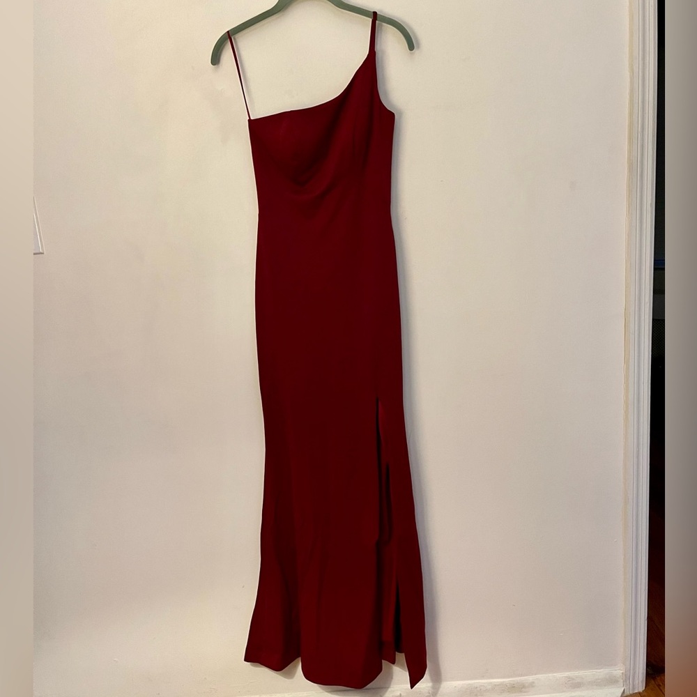 Burgundy One-Shoulder Jersey Gown